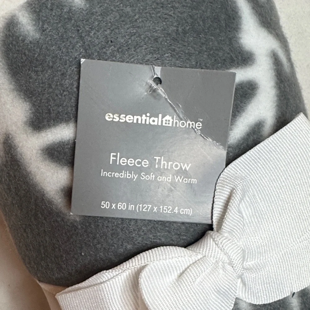 Essential Homes Gray/White Holiday Reindeer Antler Blanket